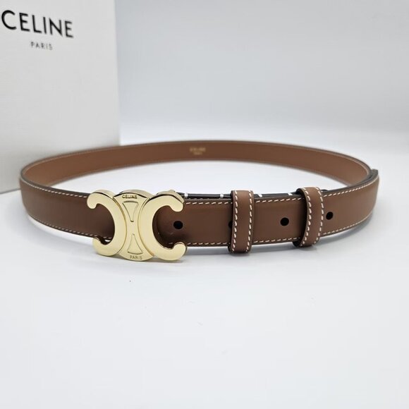 Celine brown leather belt with iconic gold buckle Size 85 - Picture 1 of 6